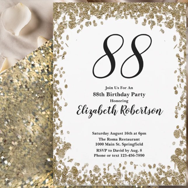 Elegant 88th Birthday Invitation For Her in Gold (Creator Uploaded)
