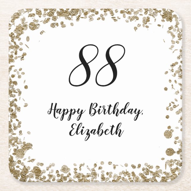 Elegant 88th Birthday Napkins With Gold Sequins Square Paper Coaster (Front)