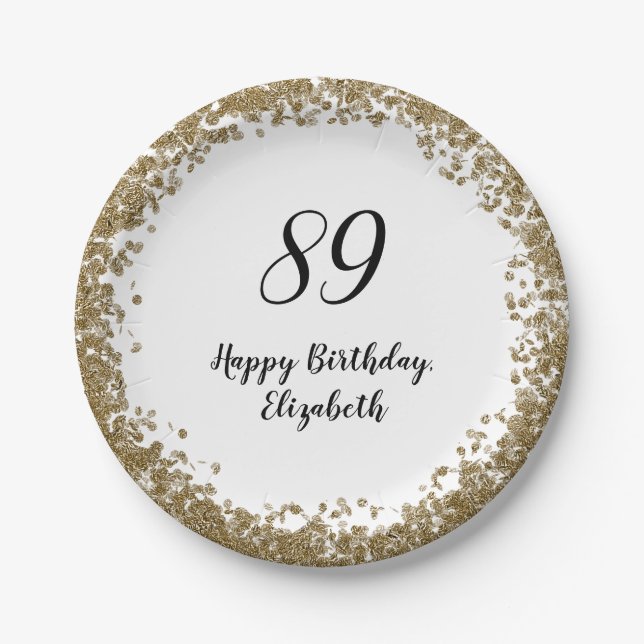 Elegant 89th Birthday Plates With Gold Sequins (Front)