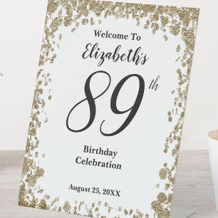 Elegant 89th Birthday Welcome Sign Gold Sequins