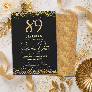 Elegant 89th Black Gold Glitter Birthday Save The Date