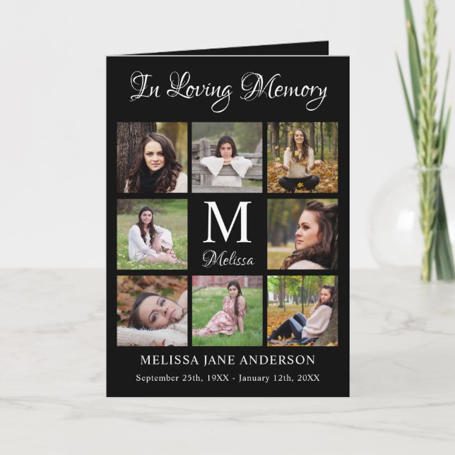 Elegant 8 Photo Loving Memory Memorial Funeral  Programme (Front)