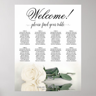 Elegant 8 Table White Rose Wedding Seating Chart