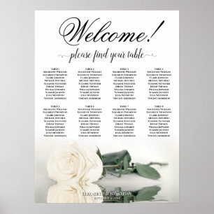 Elegant 8 Table White Rose Wedding Seating Chart