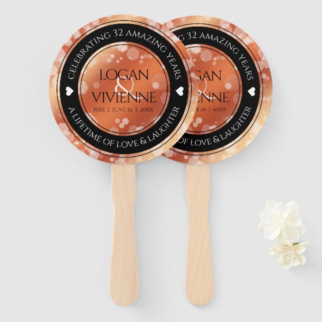 Elegant 8th 32nd Bronze Wedding Anniversary Hand Fan (Front and Back)