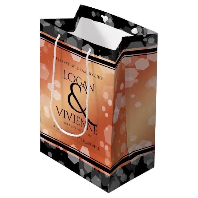 Elegant 8th 32nd Bronze Wedding Anniversary Medium Gift Bag (Front Angled)