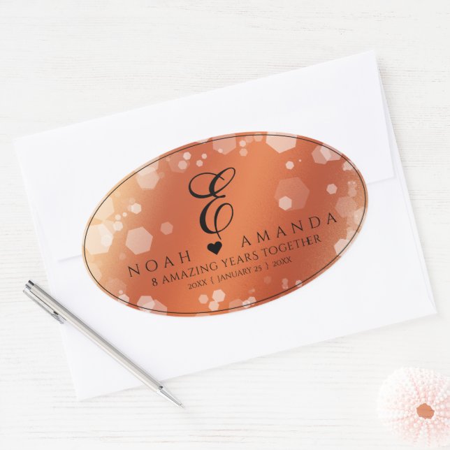 Elegant 8th 32nd Bronze Wedding Anniversary Oval Sticker (Envelope)