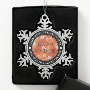 Elegant 8th 32nd Bronze Wedding Anniversary Snowflake Pewter Christmas Ornament