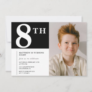 Elegant 8th birthday invitation Black Boy Photo
