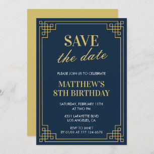 Elegant 8th birthday invitations Men Save the date