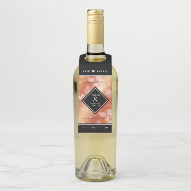Elegant 8th Bronze Wedding Anniversary Celebration Bottle Tag (On Bottle)