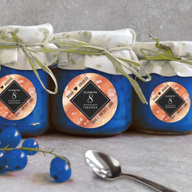 Elegant 8th Bronze Wedding Anniversary Celebration Classic Round Sticker (Elegant 8th Bronze Wedding Anniversary Round Sticker Cover Photo.)