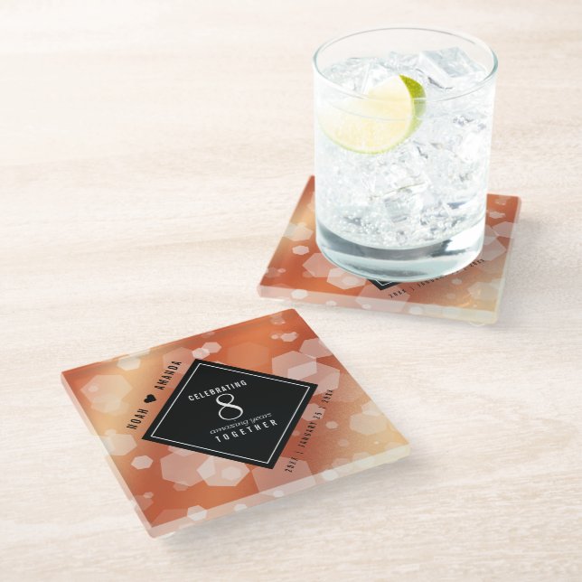 Elegant 8th Bronze Wedding Anniversary Celebration Glass Coaster (Angled)