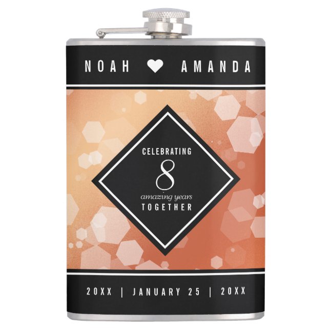 Elegant 8th Bronze Wedding Anniversary Celebration Hip Flask (Front)