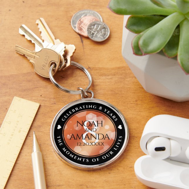 Elegant 8th Bronze Wedding Anniversary Celebration Key Ring (Desk)