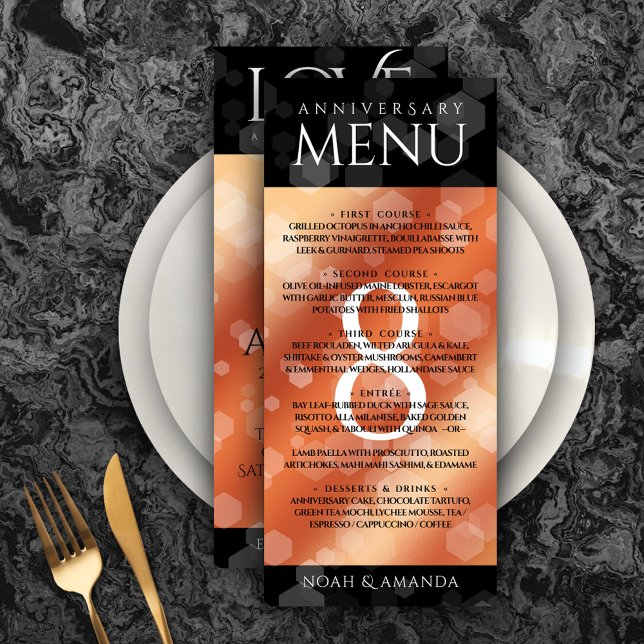 Elegant 8th Bronze Wedding Anniversary Celebration Menu (Elegant 8th Bronze Wedding Anniversary Menu Rack Card Cover Photo.)