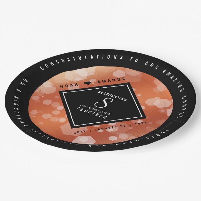 Elegant 8th Bronze Wedding Anniversary Celebration Paper Plate (Angled)