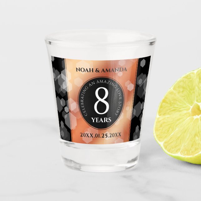 Elegant 8th Bronze Wedding Anniversary Celebration Shot Glass (Front)
