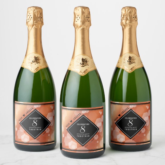 Elegant 8th Bronze Wedding Anniversary Celebration Sparkling Wine Label (Bottles)