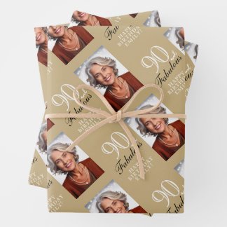 Elegant 90 and Fabulous 90th Birthday Photo Wrapping Paper Sheet