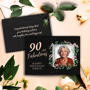 Elegant 90 and Fabulous Flower 90th Birthday Photo Card