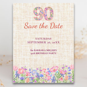 Elegant 90th Birthday for Her - Pink Flowers Announcement Postcard