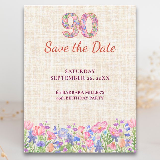 Elegant 90th Birthday for Her - Pink Flowers Announcement Postcard (Creator Uploaded)