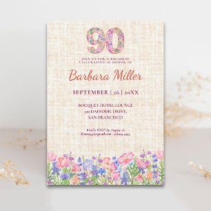 Elegant 90th Birthday for Her - Pink Flowers Invitation