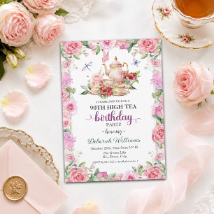 Elegant 90th Birthday High Tea Party Invitation