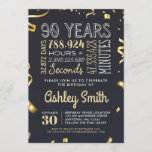 Elegant 90th Birthday Invitation Gold Glitter<br><div class="desc">90 years is something to celebrate! Is the big party coming soon? What could be more beautiful than inviting your friends & family with this beautiful birthday invitation? This invitation shows 90 Years in Days, Hours, Minutes and even Seconds! Personalise it with a name, address and you have a perfect...</div>