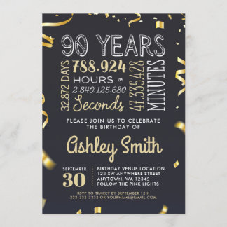Elegant 90th Birthday Invitation Gold Glitter