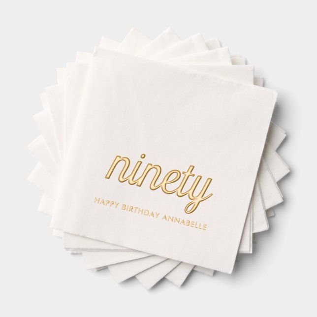 Elegant 90th Birthday Modern Gold Foil Napkins (Insitu (Stacked))