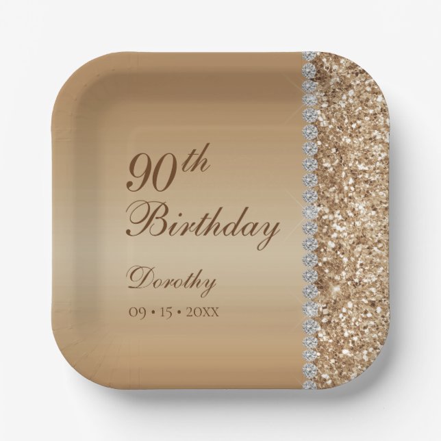 Elegant 90th Birthday Paper Plate (Front)