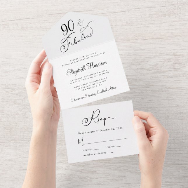 Elegant 90th Birthday Party All In One Invitation (Tearaway)