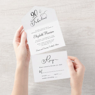 Elegant 90th Birthday Party All In One Invitation