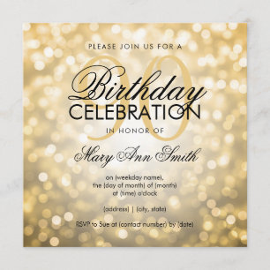 Elegant 90th Birthday Party Gold Glitter Lights Invitation