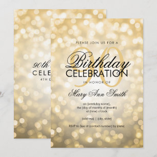 Elegant 90th Birthday Party Gold Glitter Lights Invitation
