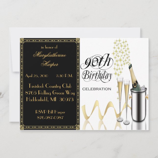 Elegant 90th Birthday Party Invitation (Front)