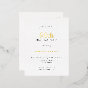 Elegant 90th Birthday Party Luxury Real Foil Invitation Postcard
