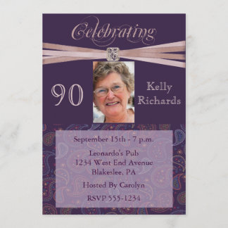 Elegant 90th Birthday Party Photo Invitations
