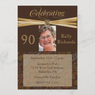 Elegant 90th Birthday Party Photo Invitations