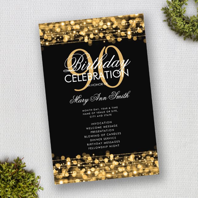 Elegant 90th Birthday Party Program Gold w/ Menu (Creator Uploaded)