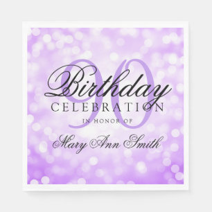 Elegant 90th Birthday Party Purple Glitter Lights Napkin