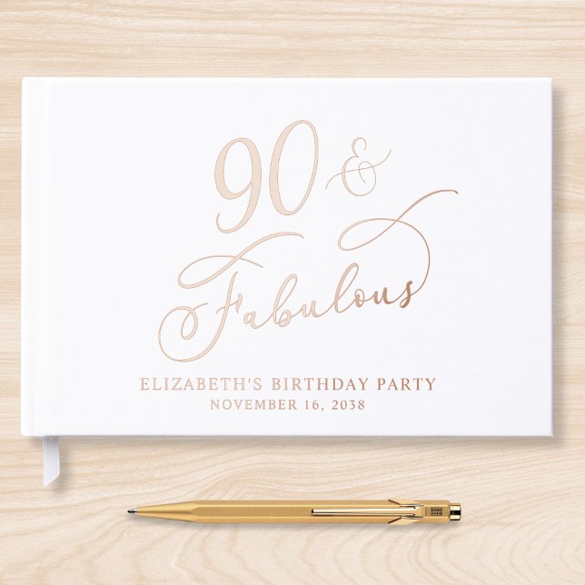 Elegant 90th Birthday Party Rose Gold Guest Book (Creator Uploaded)