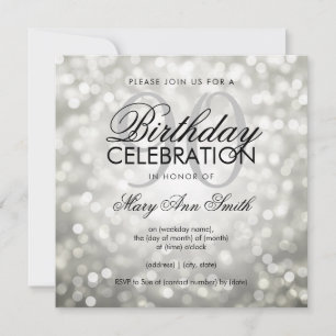 Elegant 90th Birthday Party Silver Glitter Lights Invitation
