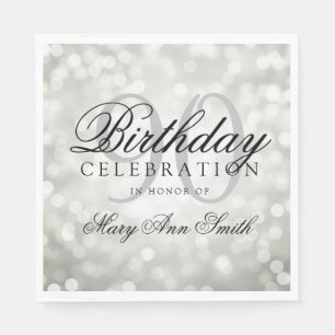 Elegant 90th Birthday Party Silver Glitter Lights Napkin
