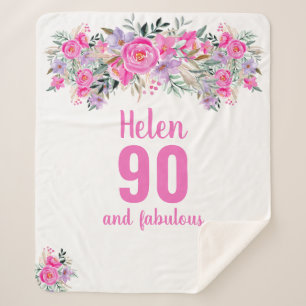 Elegant 90th birthday pink floral sherpa blanket