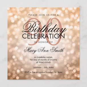 Elegant 90th Birthday Rose Gold Glitter Lights Invitation