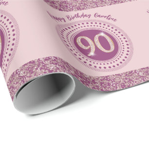 Elegant 90th Birthday Rose Gold Glitter & Stripes Wrapping Paper