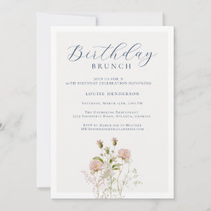 Elegant 90th Calligraphy Wildflower Birthday Invitation